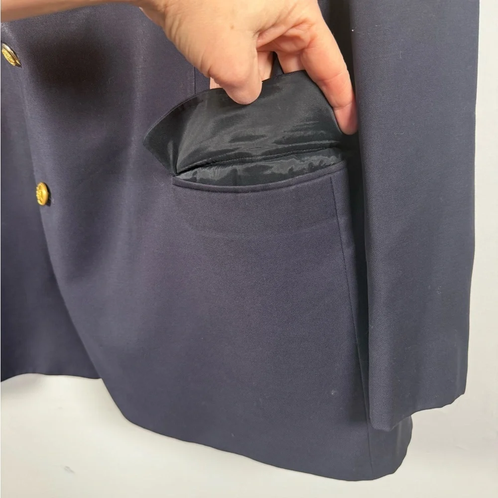 Lauren Ralph Lauren 100% Wool Navy Blazer with Gold Buttons, Size 50L